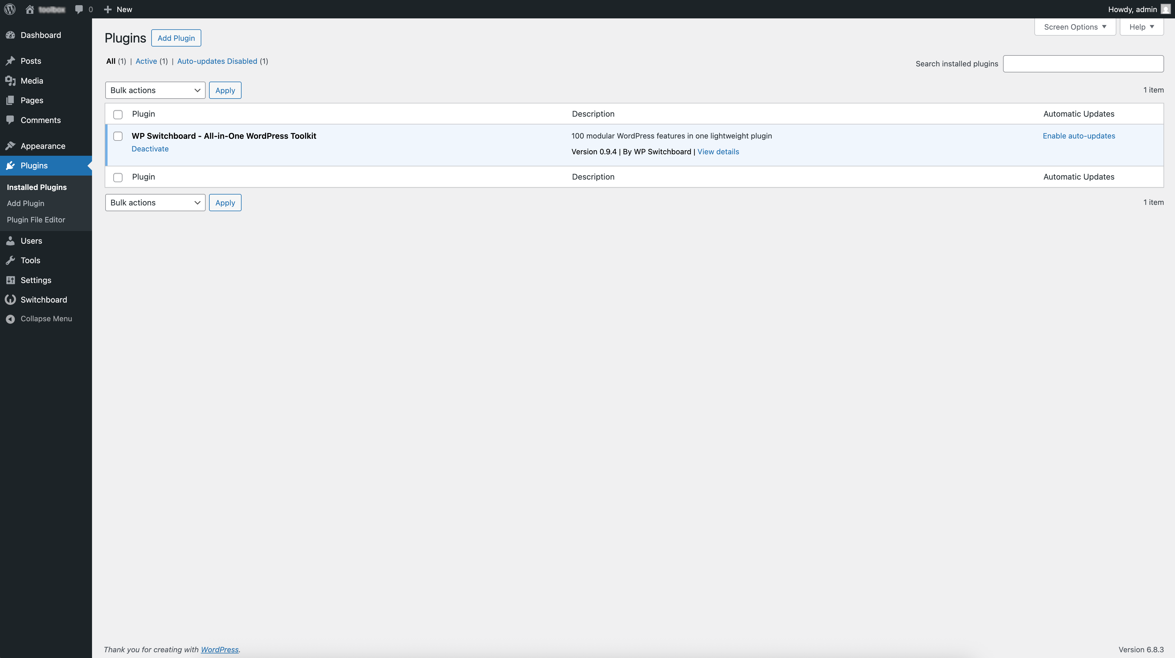 WPSwitchboard Admin