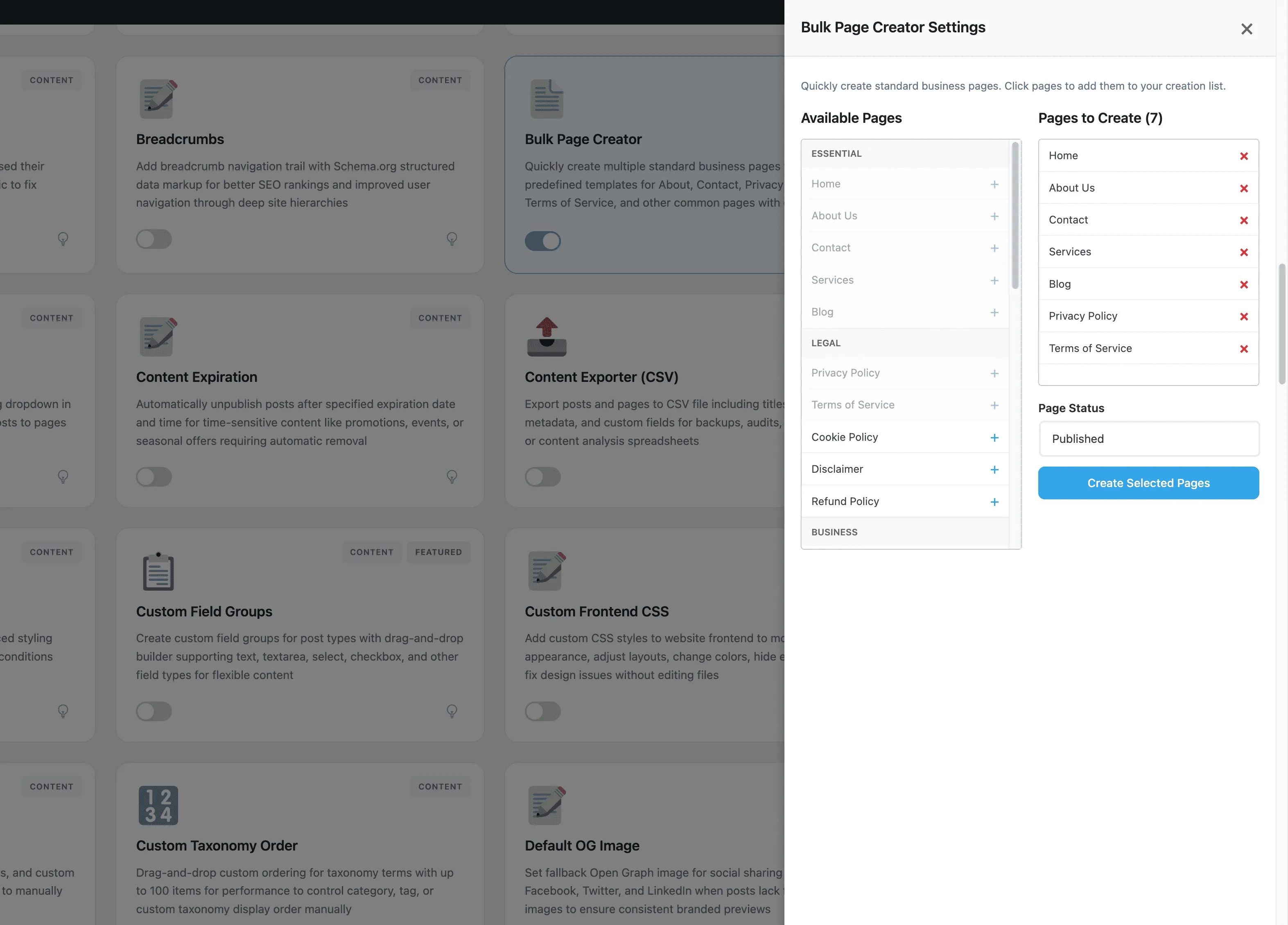 After 1 - Bulk Page Creator module