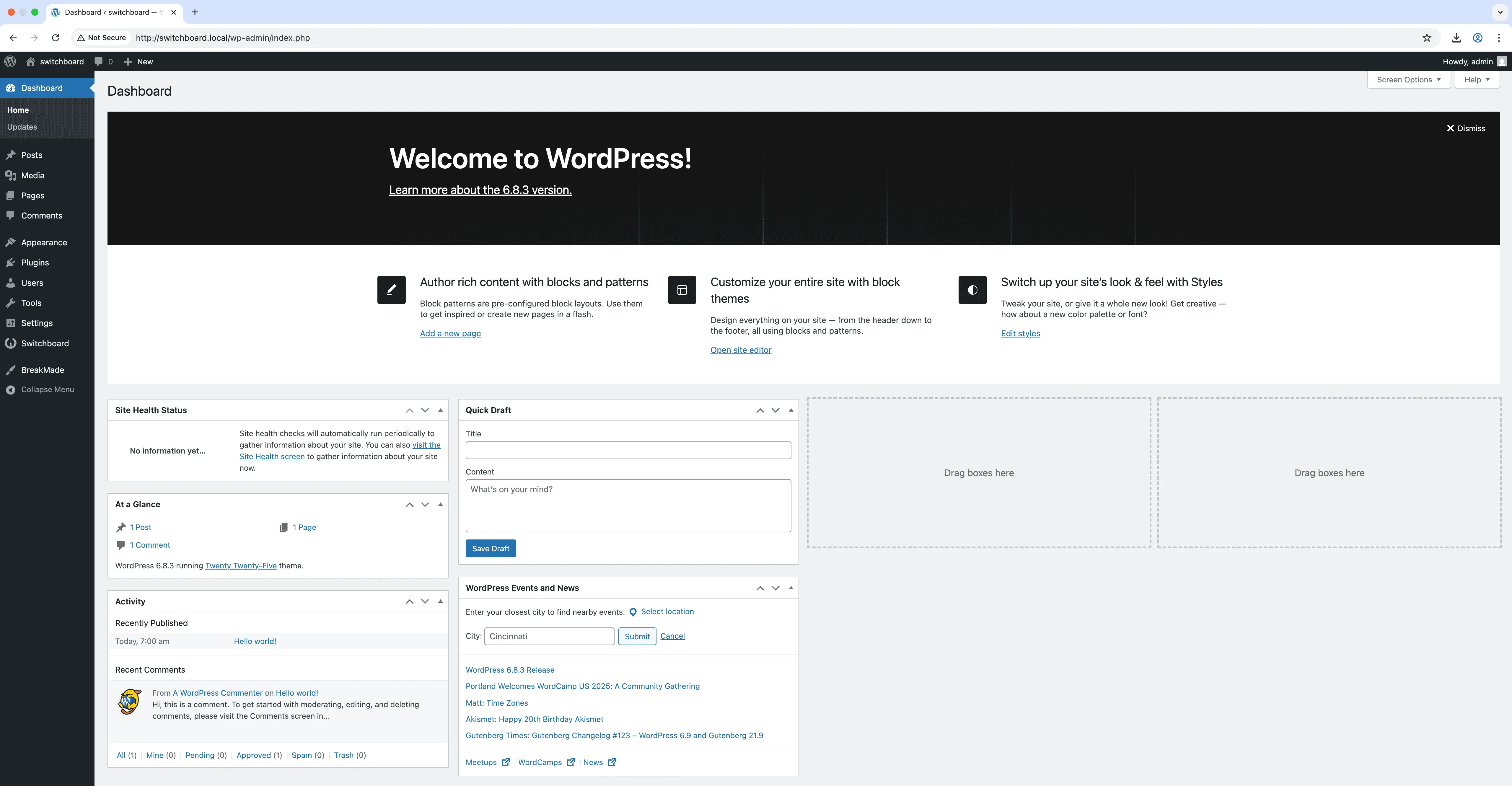 Before - Clean WP Dashboard module