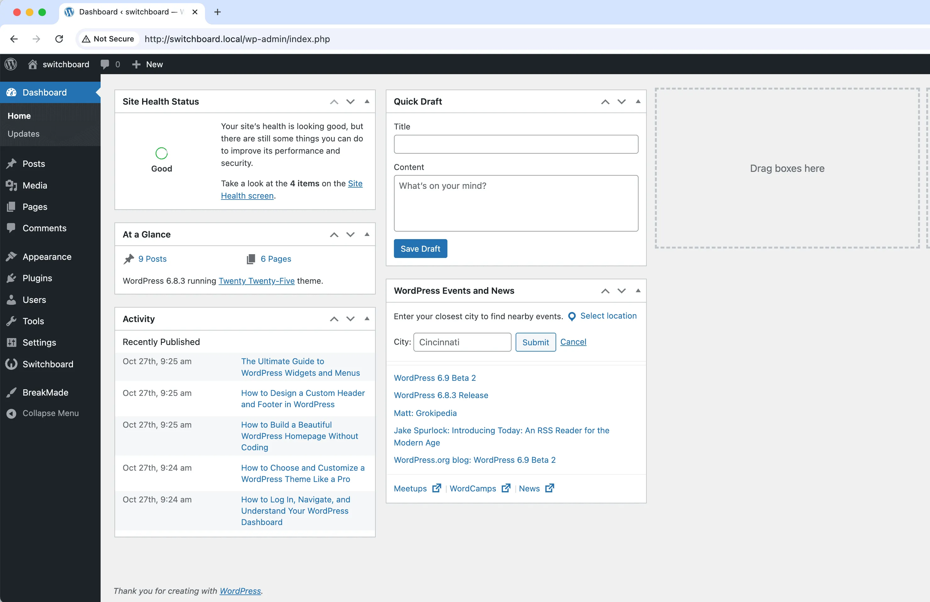 Before - Custom Admin Footer Text module
