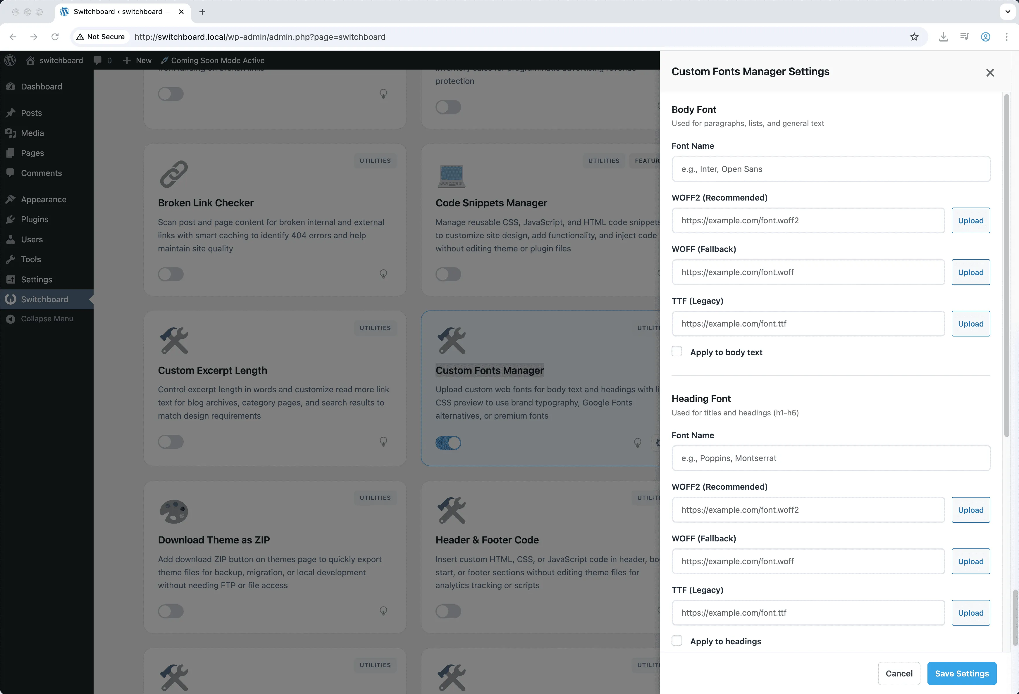 Settings - Custom Fonts Manager module