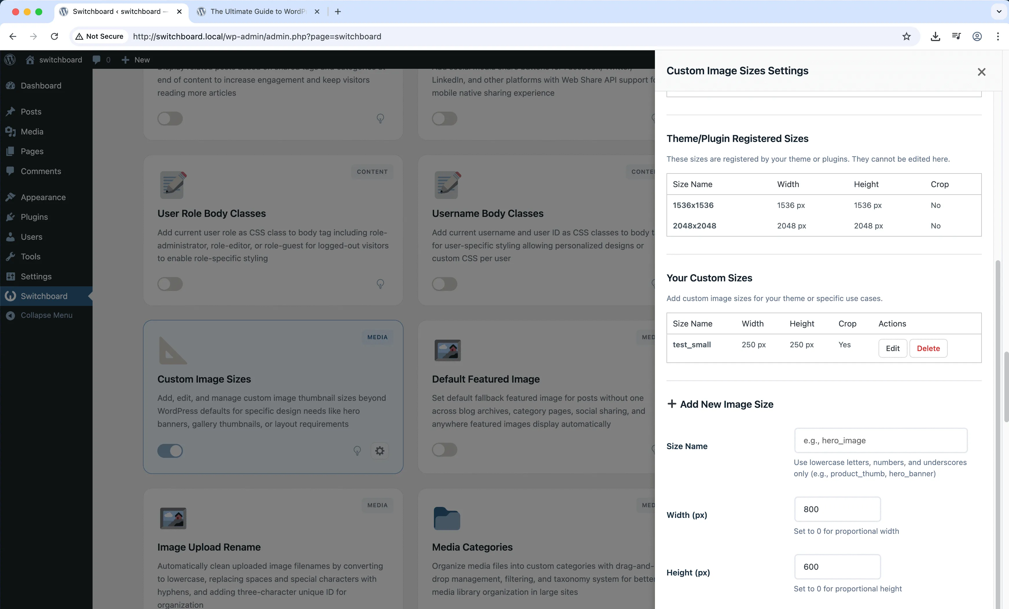 Settings 2 - Custom Image Sizes module