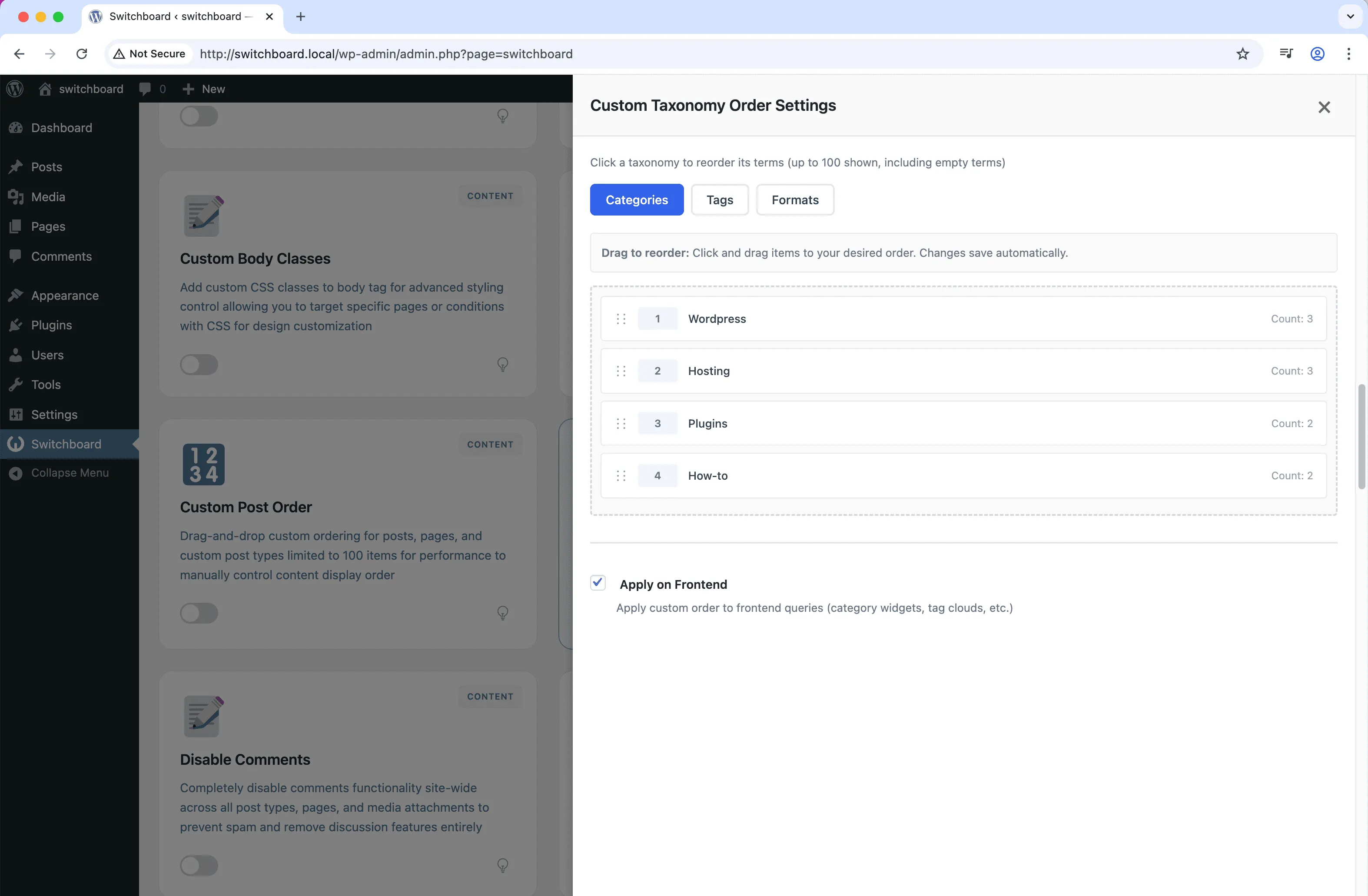 Settings - Custom Taxonomy Order module