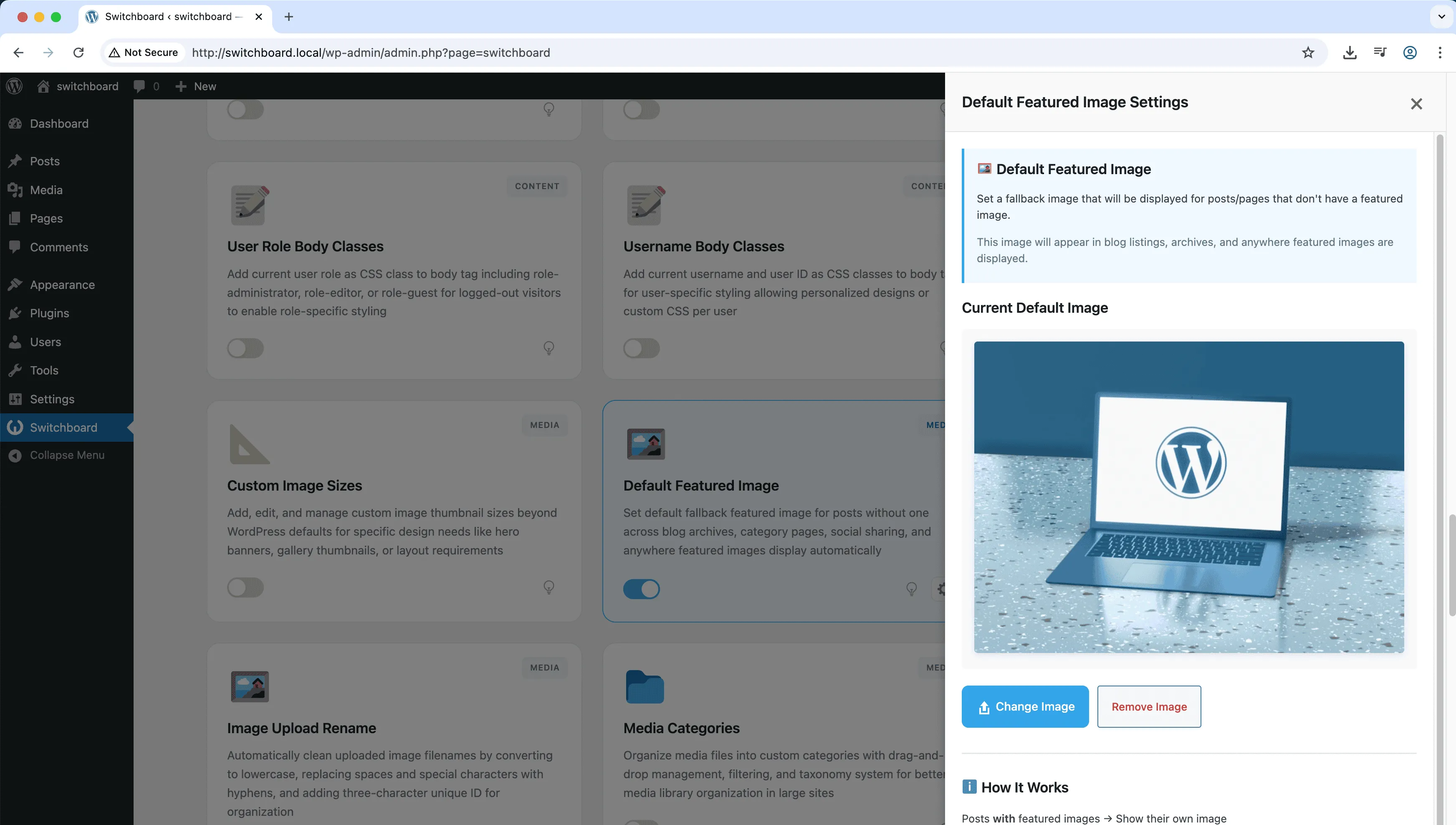 Settings - Default Featured Image module