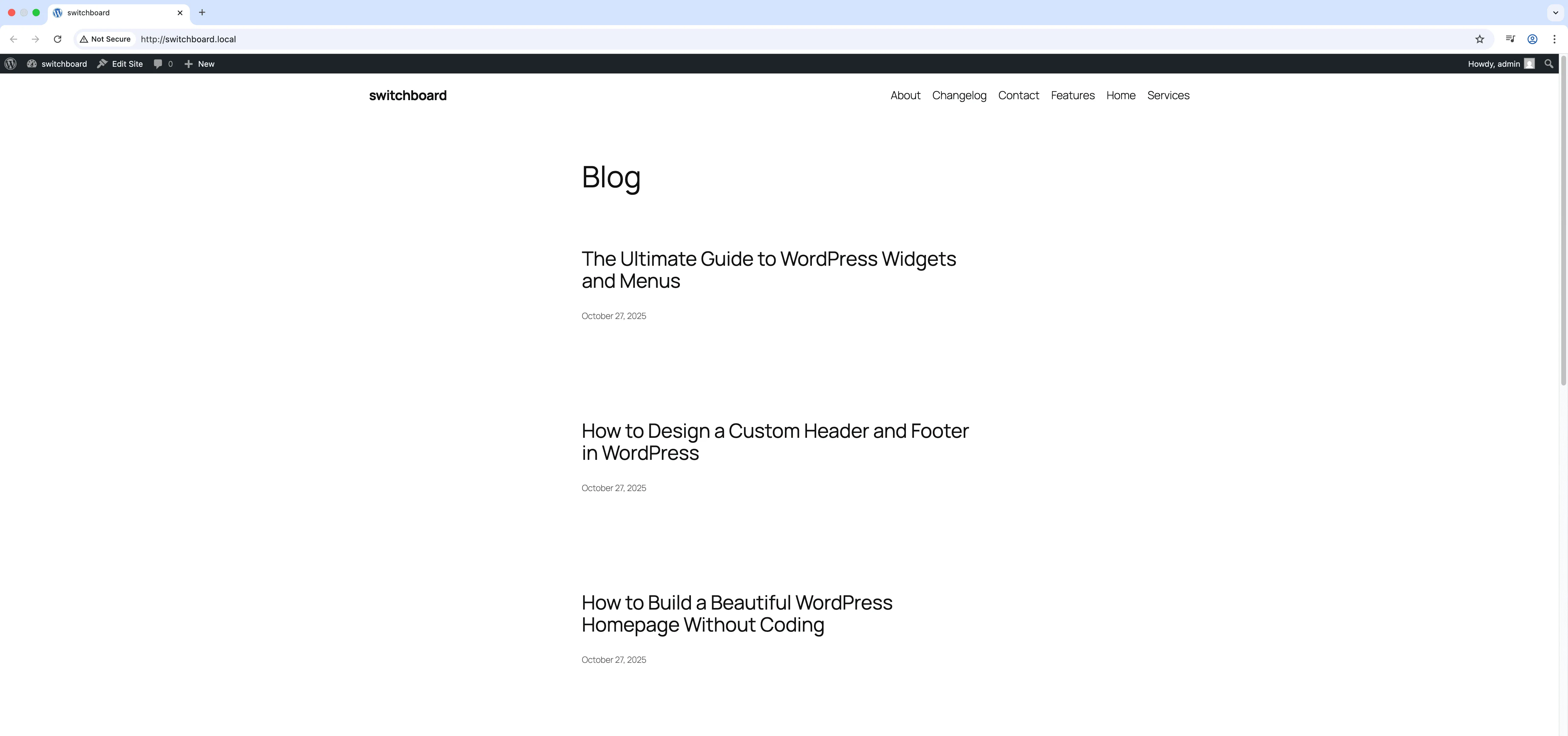 Before - Disable Admin Bar (Frontend) module