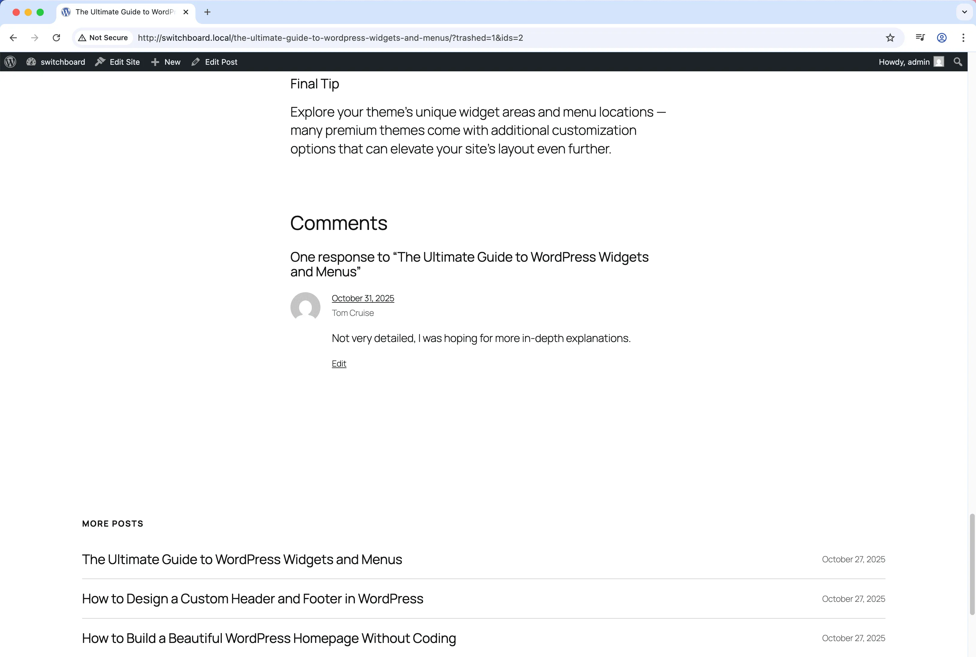 After - Disable Comments module