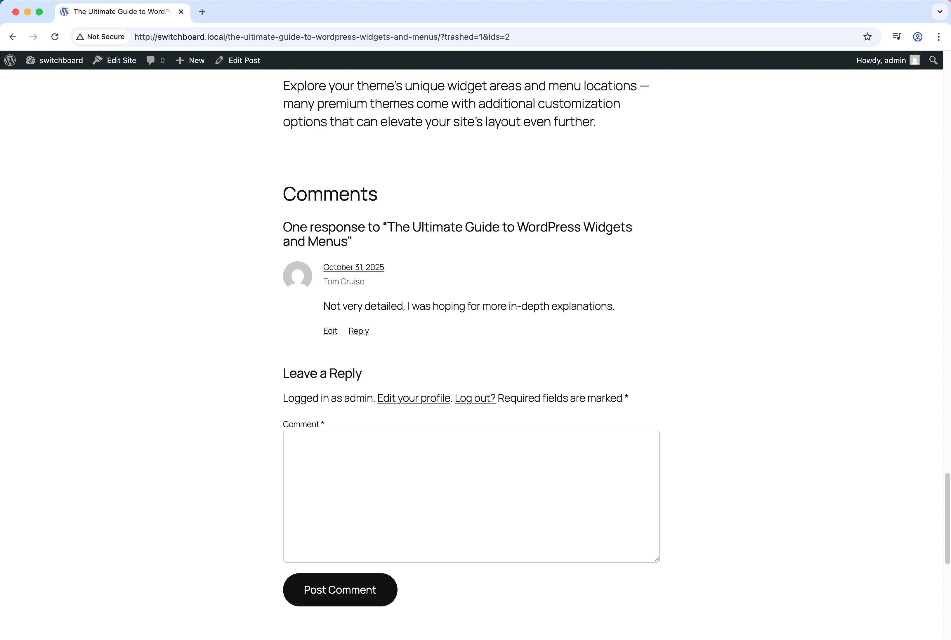 Before - Disable Comments module