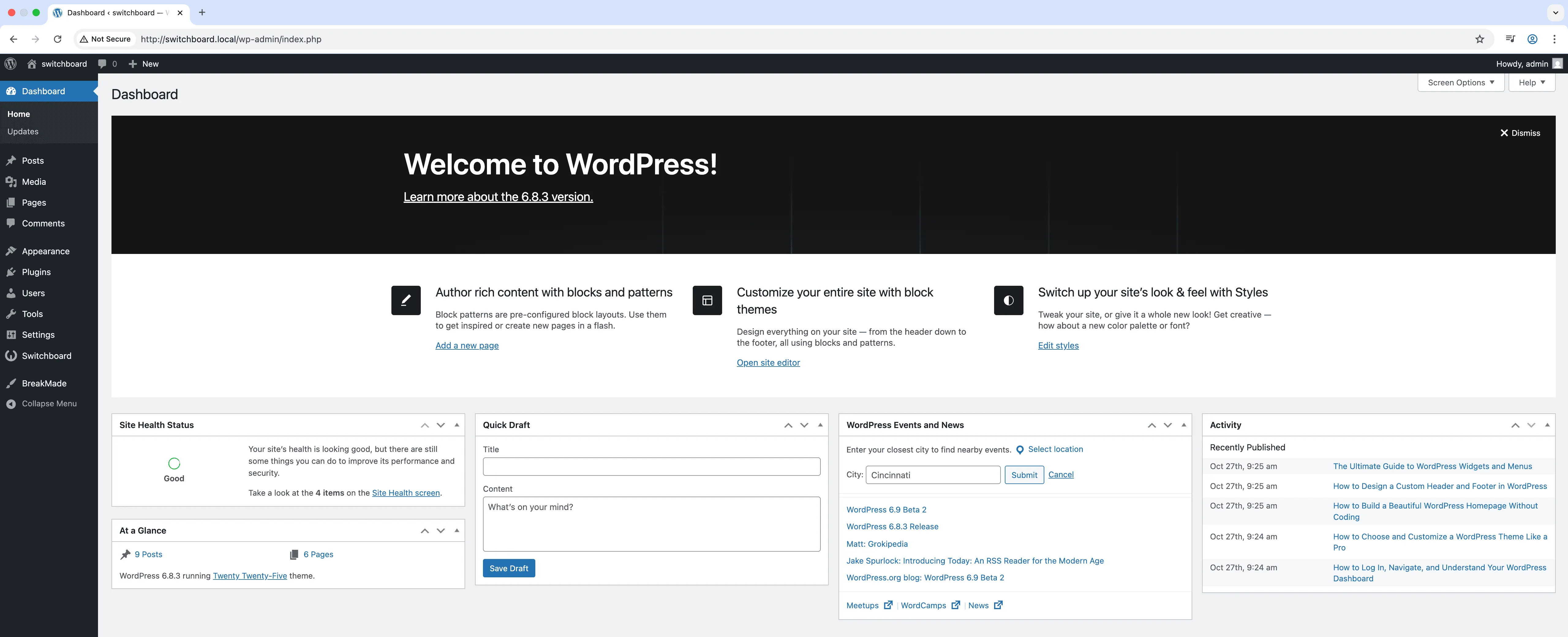 Before - Disable Dashboard Widgets (Selective) module