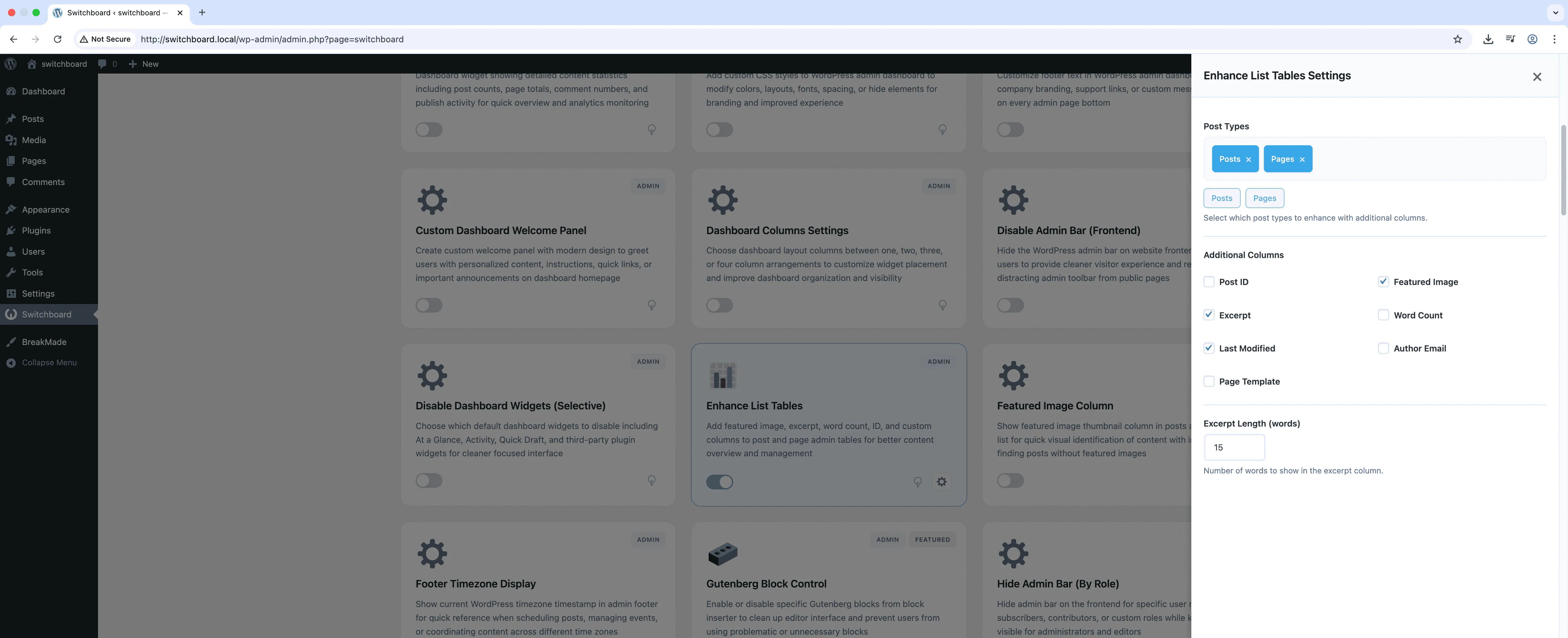 Settings - Enhanced List Tables module