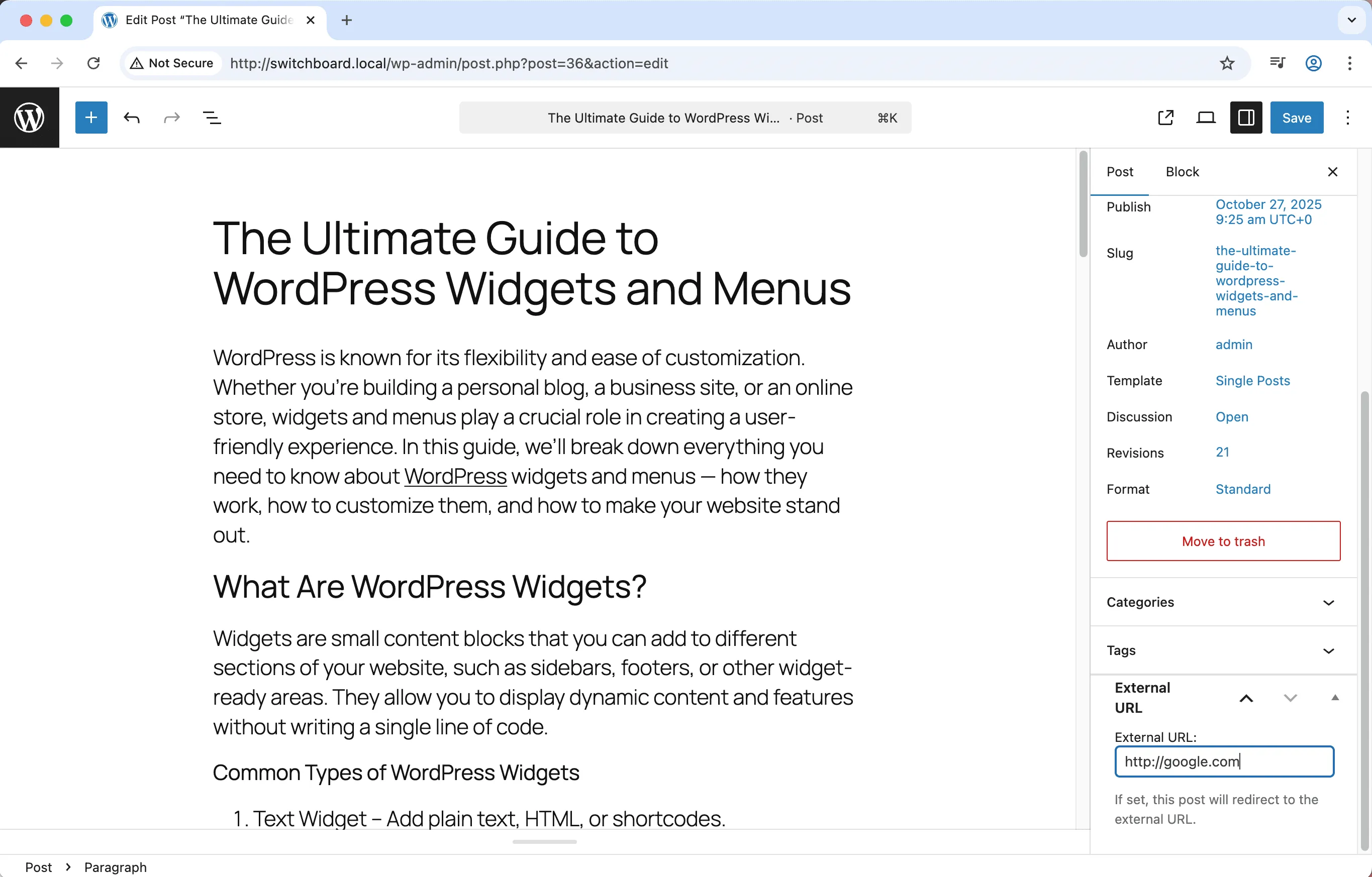 After (posts) - External Permalinks module