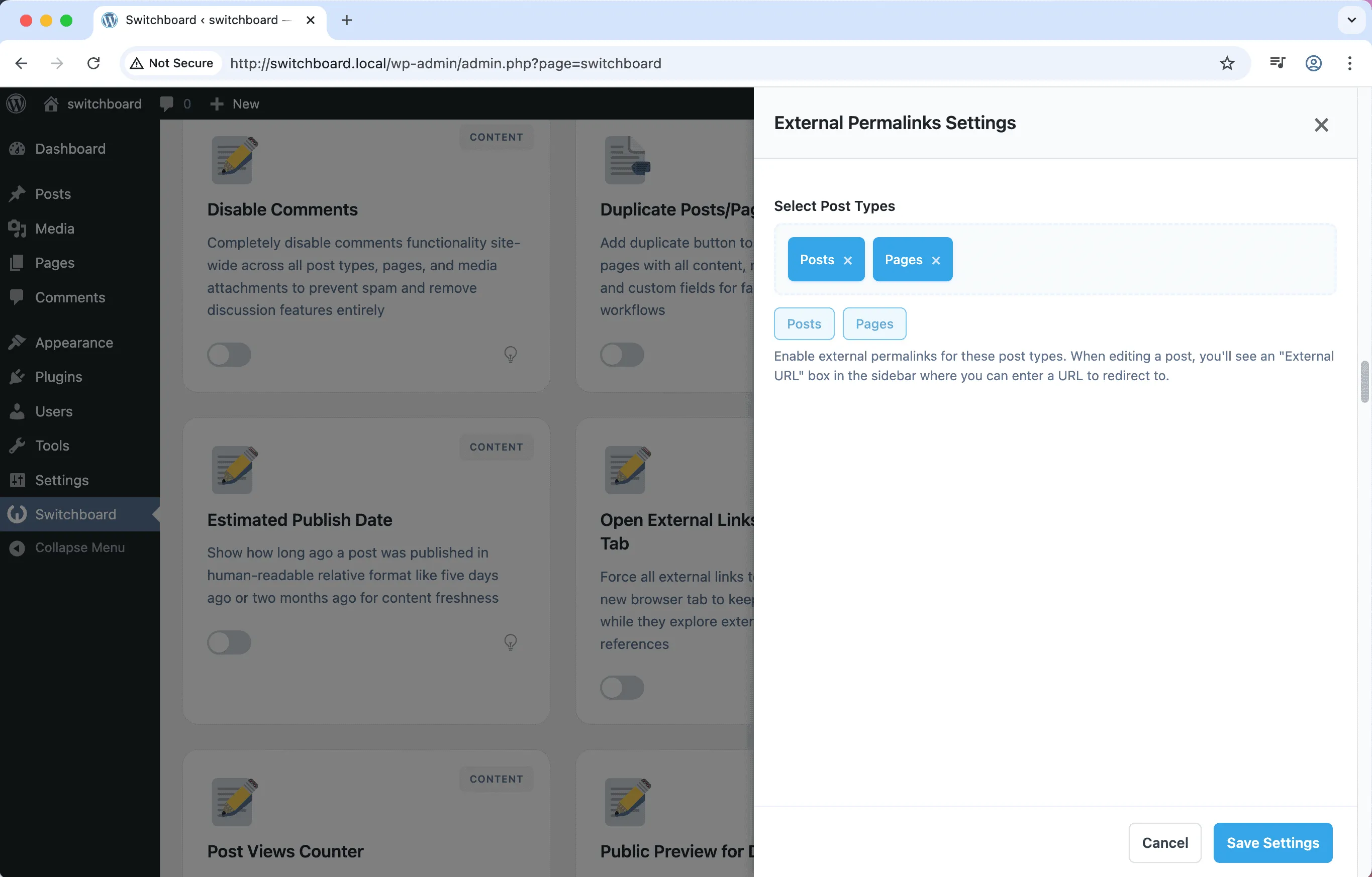 Settings - External Permalinks module
