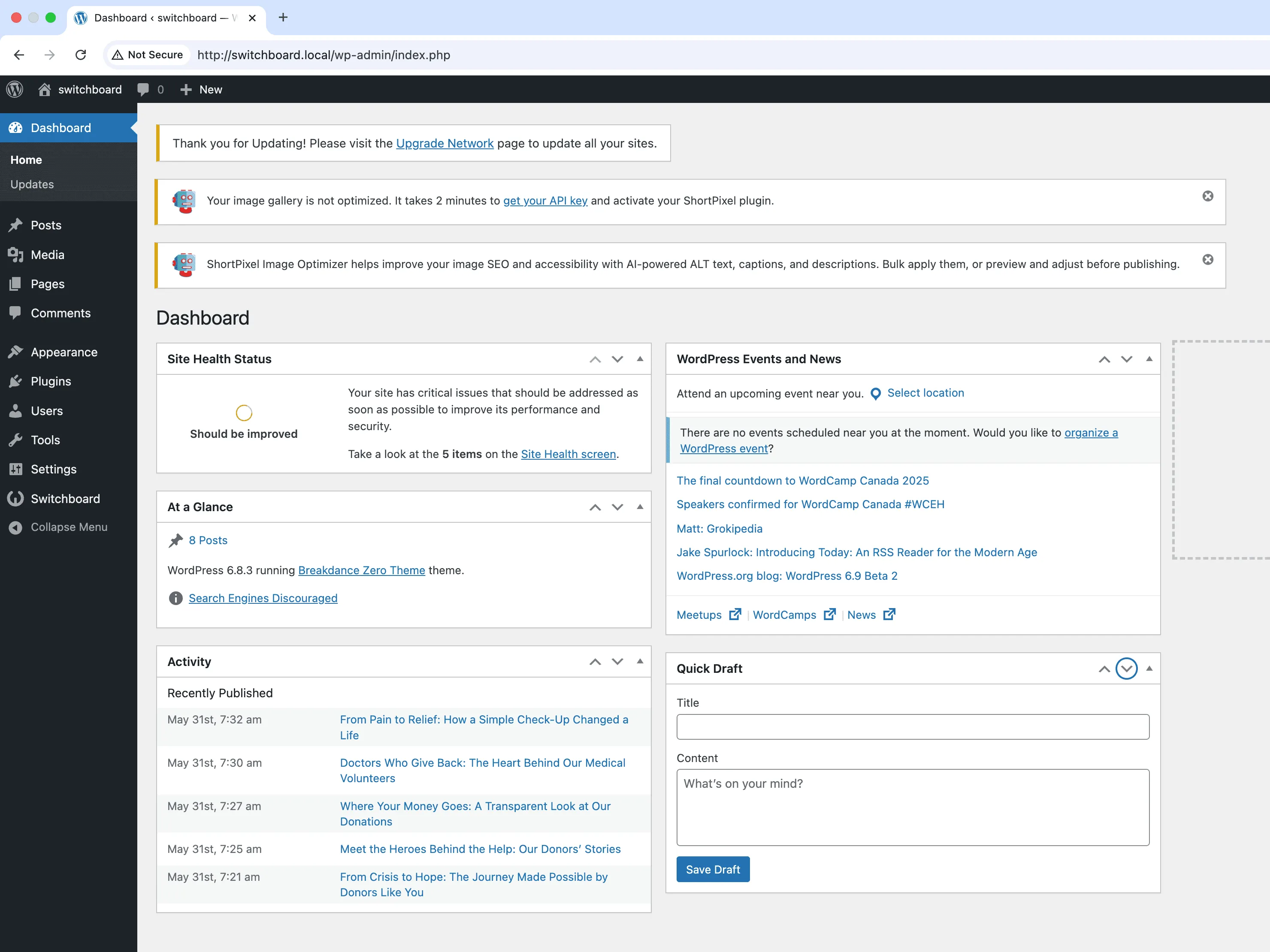 Before - Hide Admin Notices module