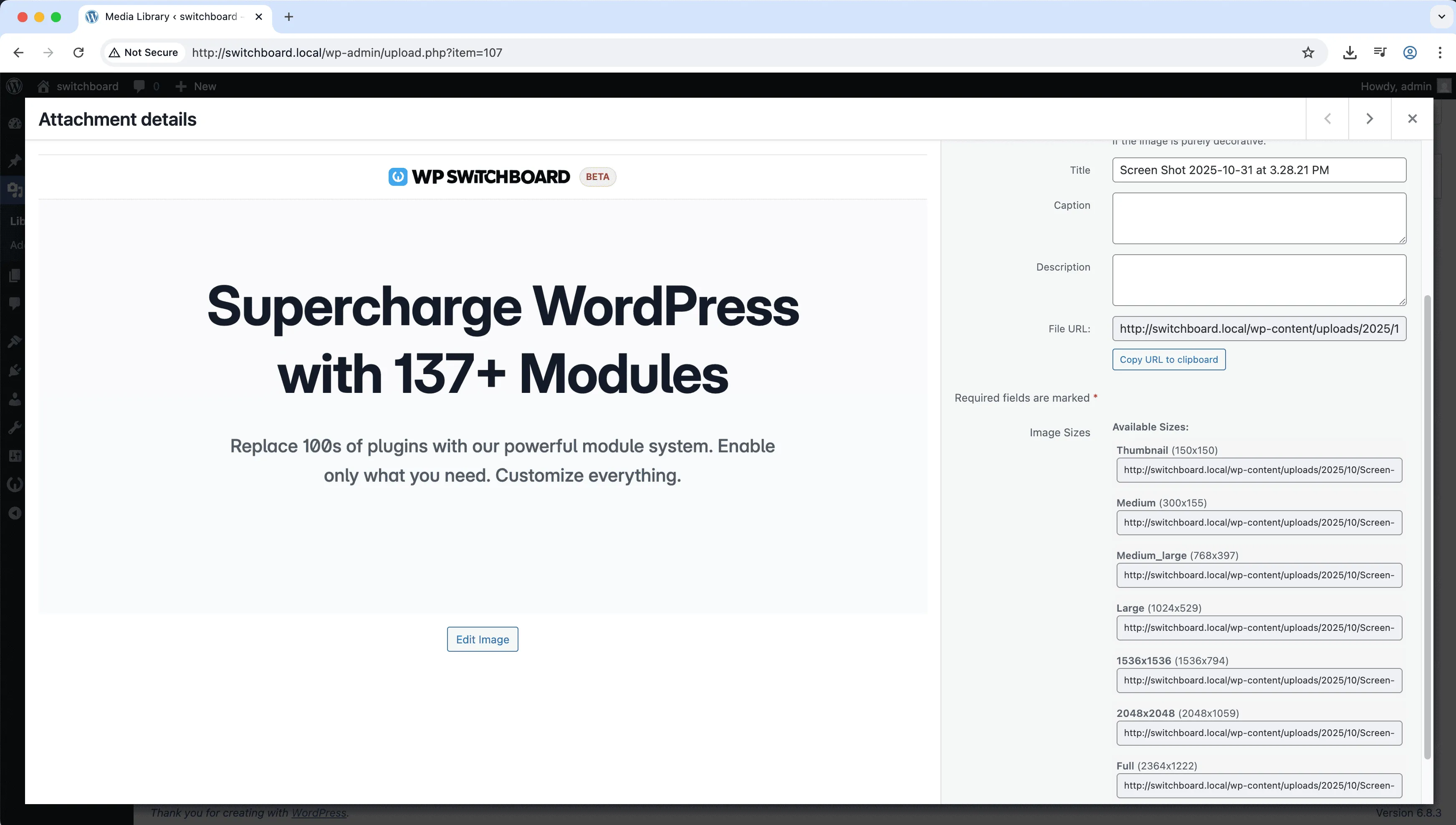 After - Image Sizes Panel module