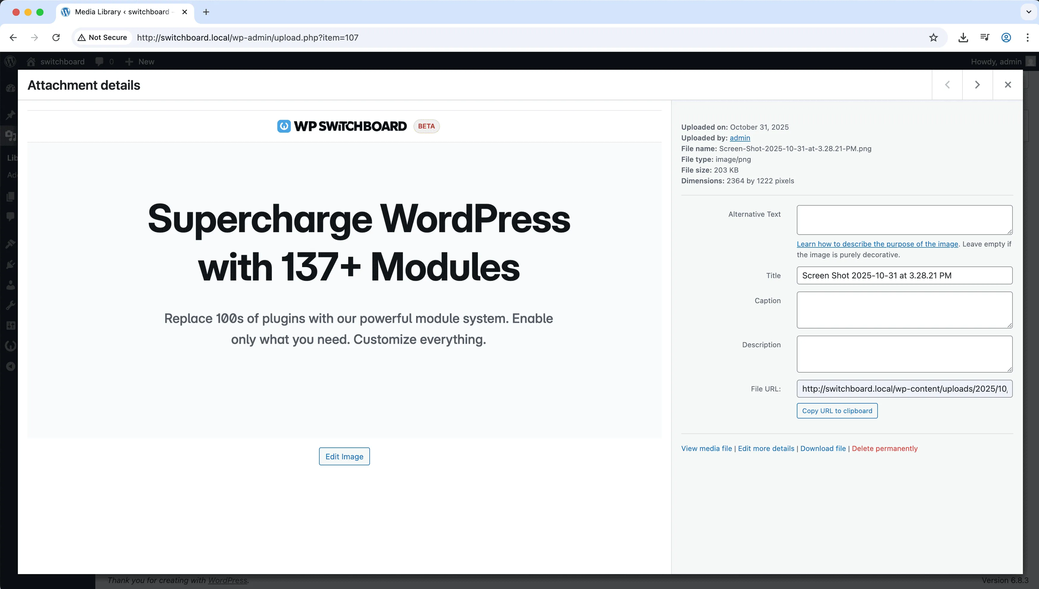 Before - Image Sizes Panel module