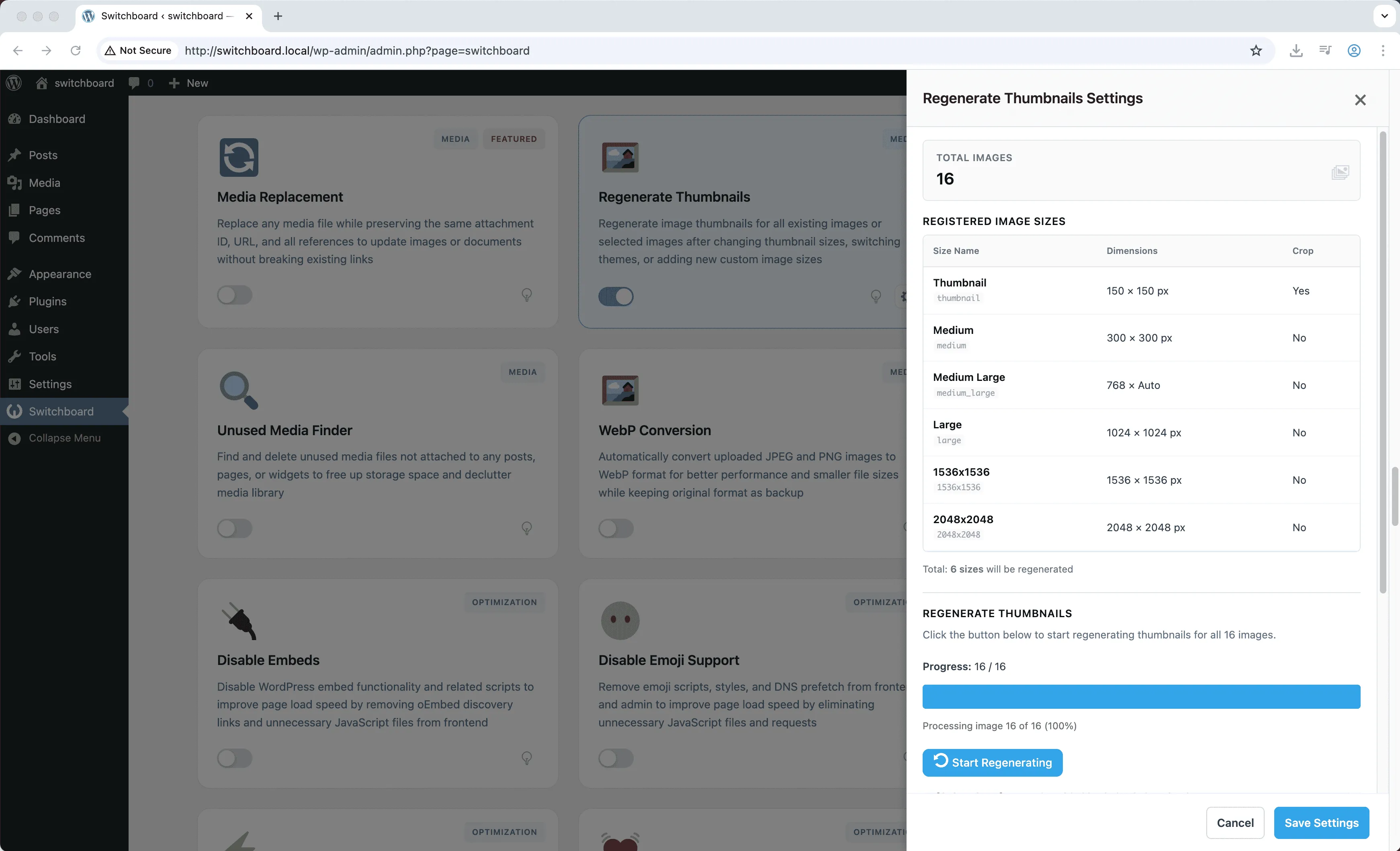 Settings - Regenerate Thumbnails module