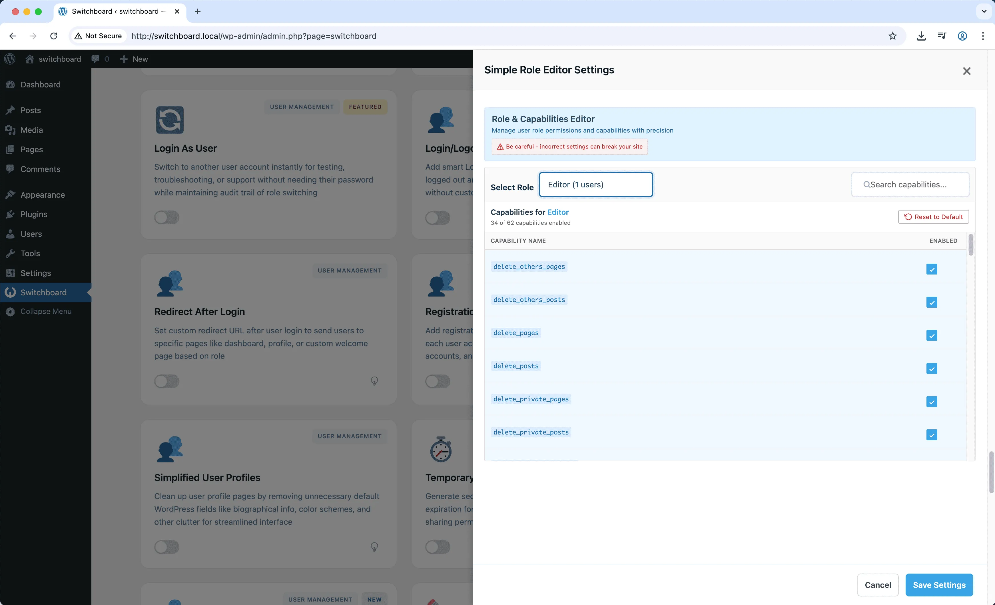 Settings - Simple Role Editor module