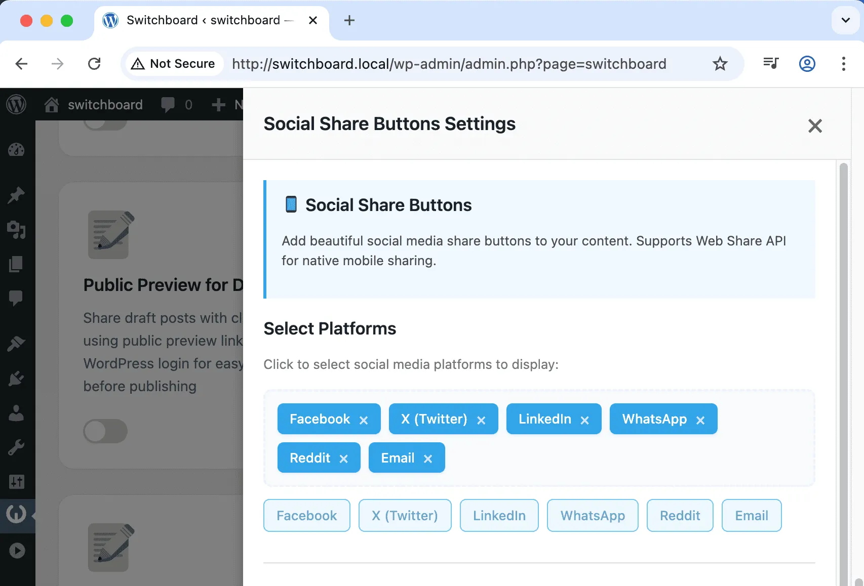 Settings - Social Share Buttons module