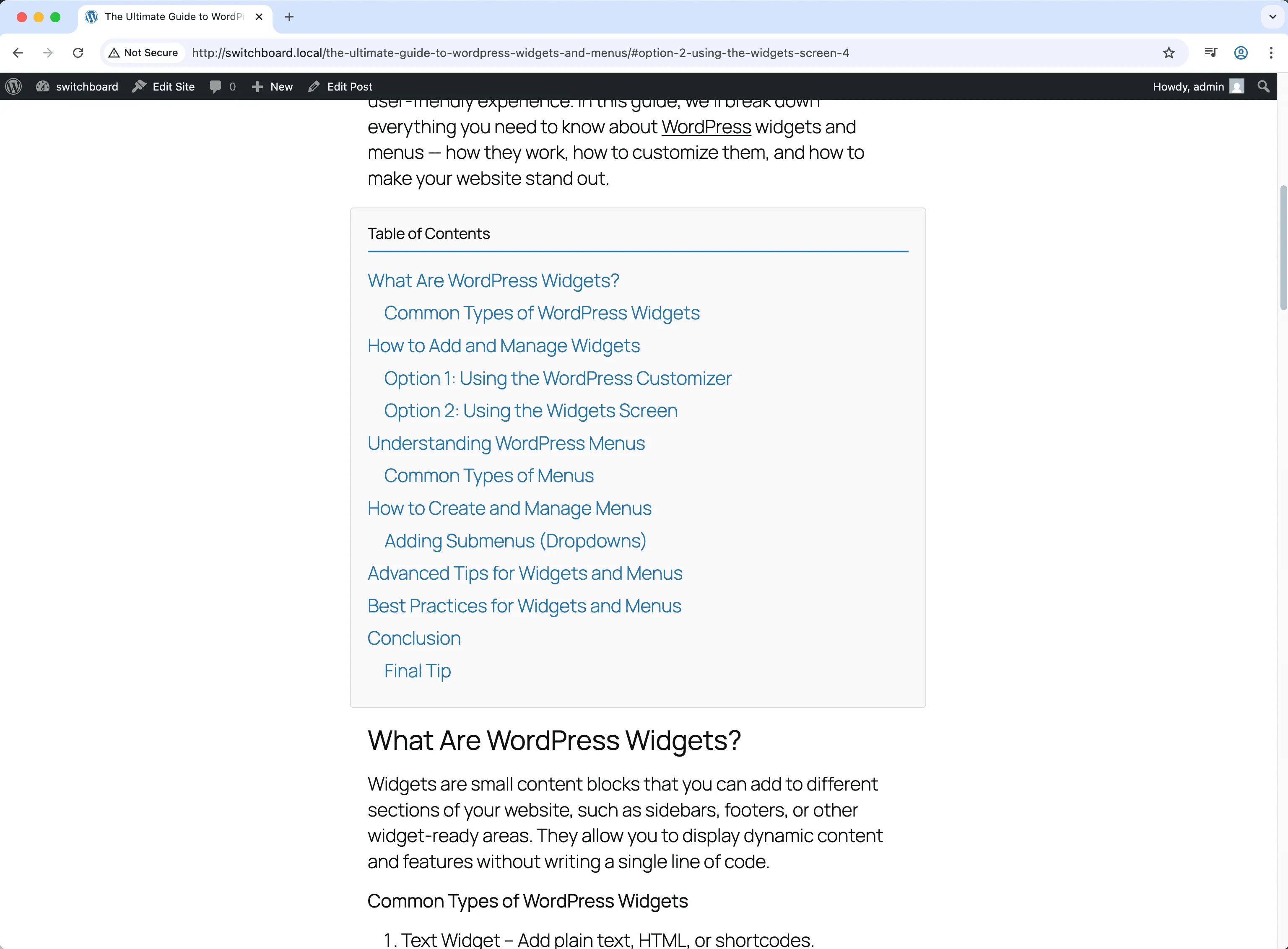 After - Table of Contents module