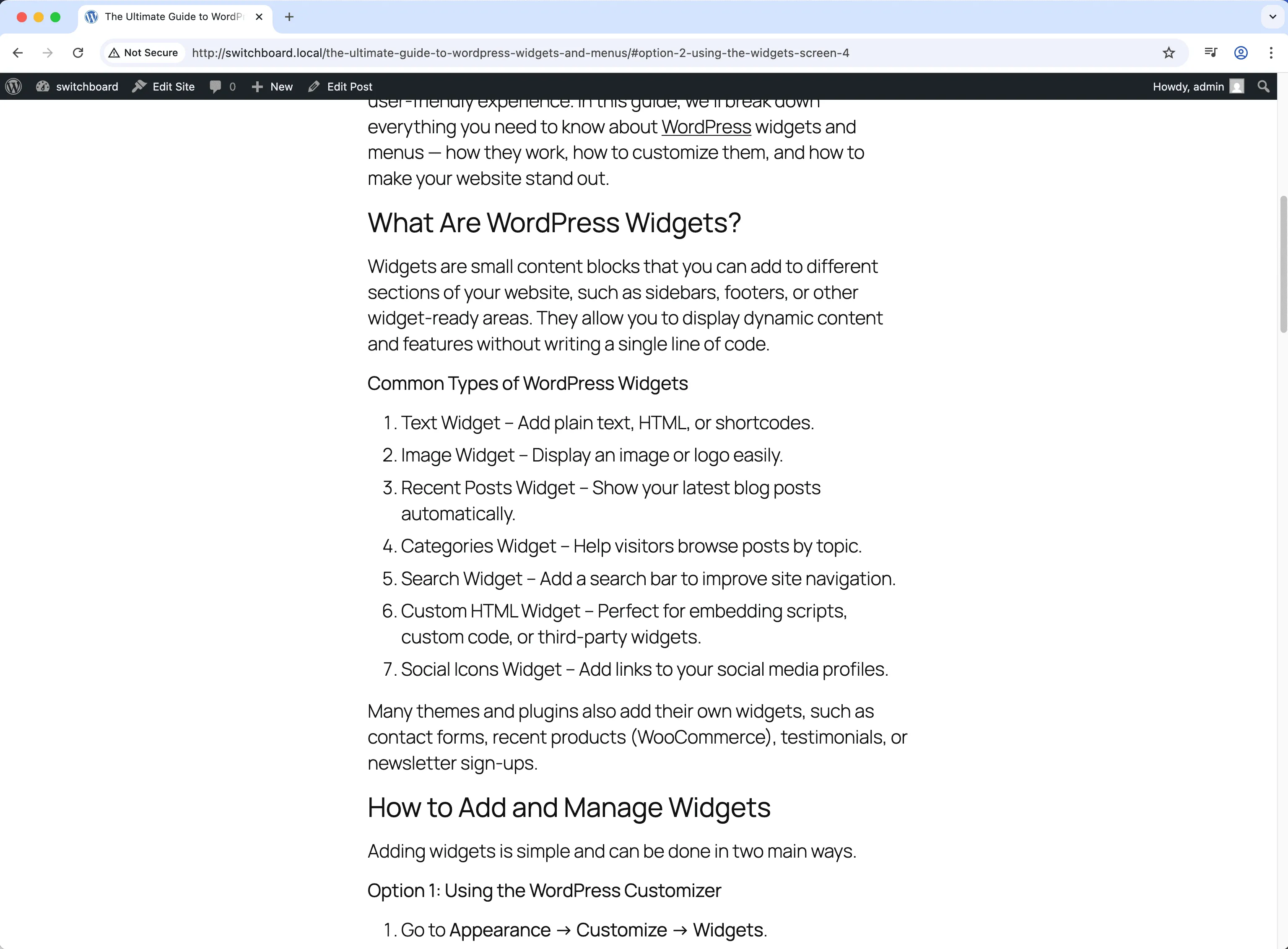 Before - Table of Contents module